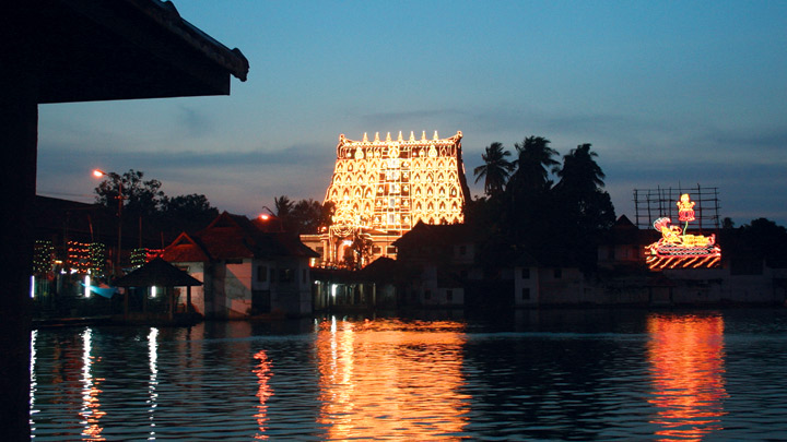 Sri Padmanabha Temple -  Dedicated to Lord Vishnu, & a blend of the Kerala and Dravidian styles of architecture. It is known for its Mural Paintings and Stone Carvings. One among the 108 sacred Vishnu Temples in India, the presiding deity in here is Lord Vishnu reclining on anantha the serpent.